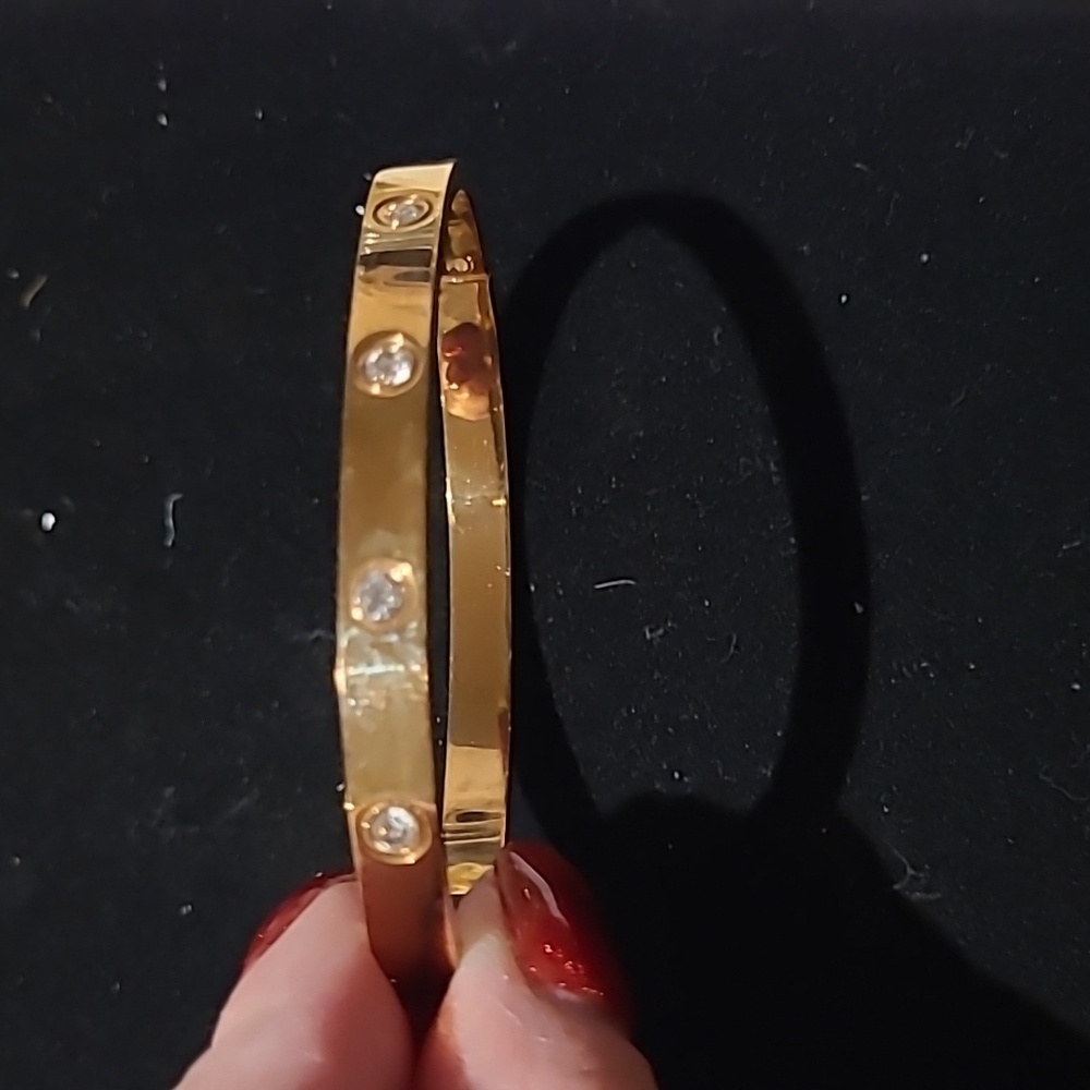 Gold Bangle with Rhinestones - Picture 5 of 5